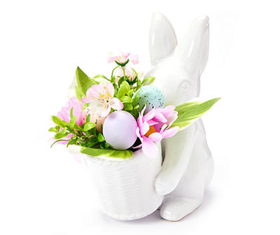 Floral & Egg Pot with Ceramic Bunny Tabletop Decor
