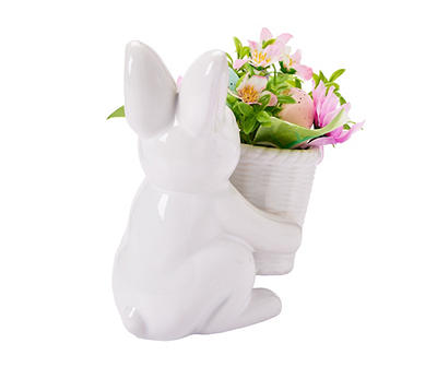 Floral & Egg Pot with Ceramic Bunny Tabletop Decor