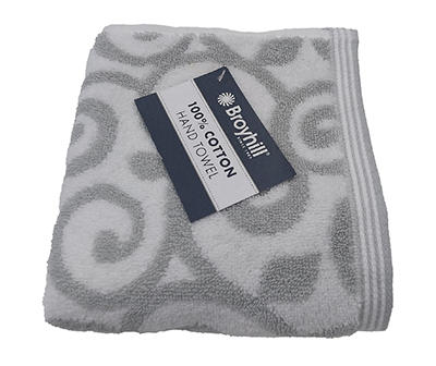 Silver Botanical Scrollwork Cotton Hand Towel