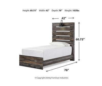 Signature Design By Ashley Drystan Twin Panel Bed with USB Charging & Sconce Light