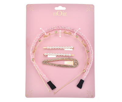 Noir Pink & Goldtone Gem 5-Piece Headband & Clip Set