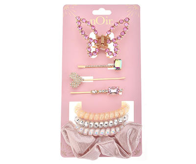 Noir Pink & Goldtone Gem Butterfly 8-Piece Clip & Hair Tie Set