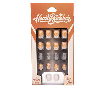 Heart Breaker White, Tan & Silver 18-Pc. Press-On Nails Set