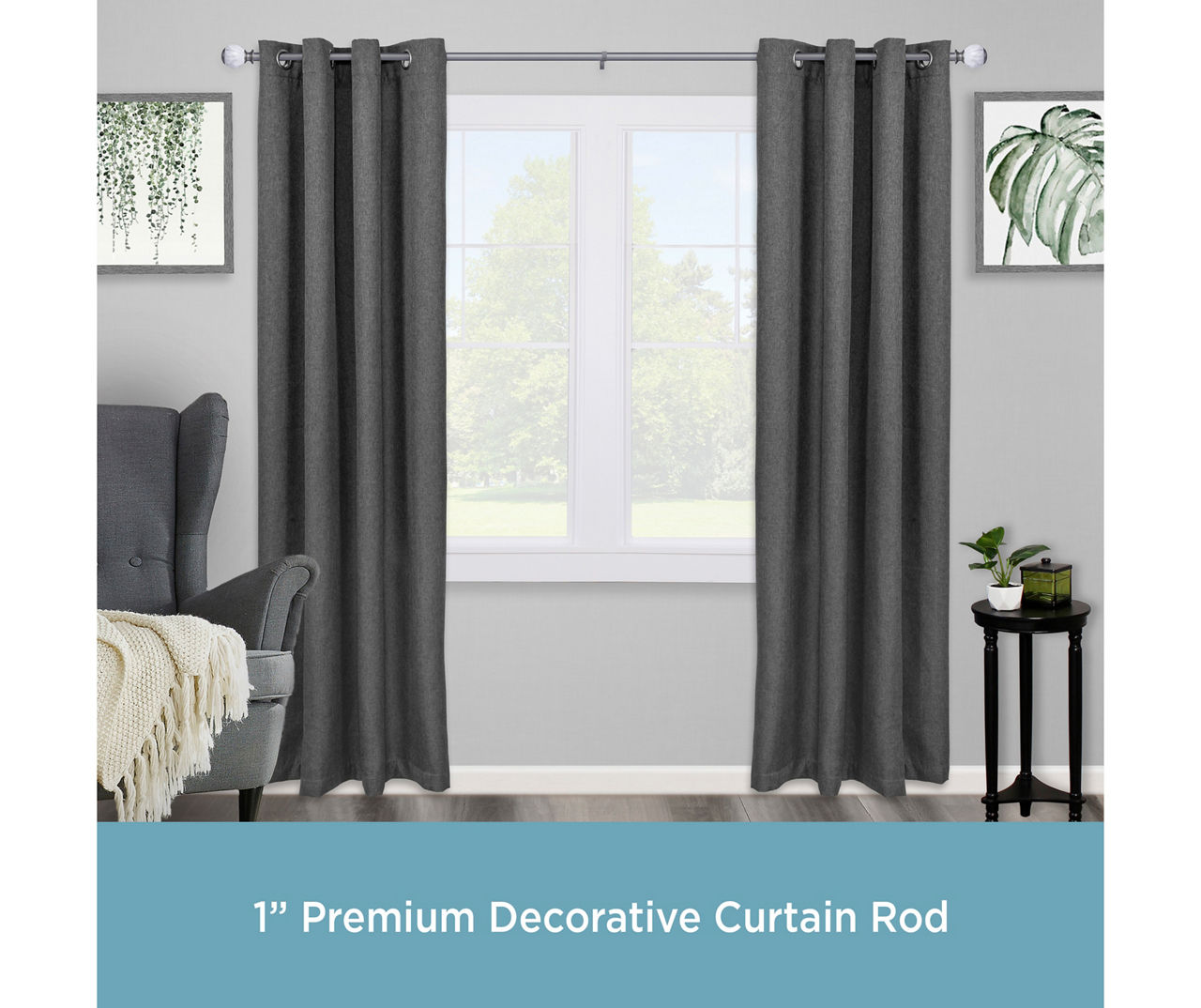 Khalessi Pewter 1" Adjustable Curtain Rod, (66"-120")