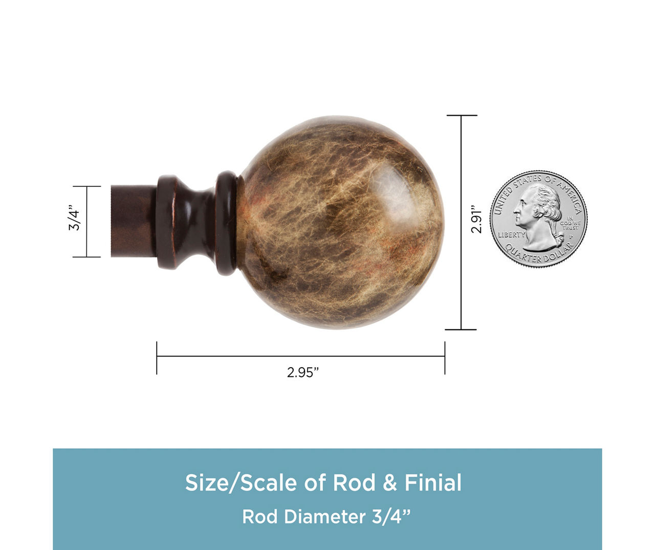 Brown Marble 3/4" Adjustable Curtain Rod, (66"-120")