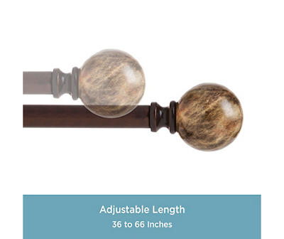Brown Marble 3/4" Adjustable Curtain Rod, (36"-66")