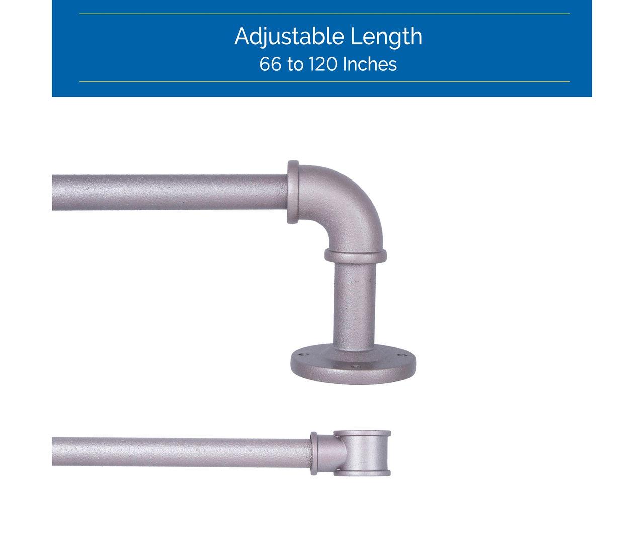 Bronn Polished Pewter 3/4" Wrap Adjustable Double Curtain Rod, (66"-120")