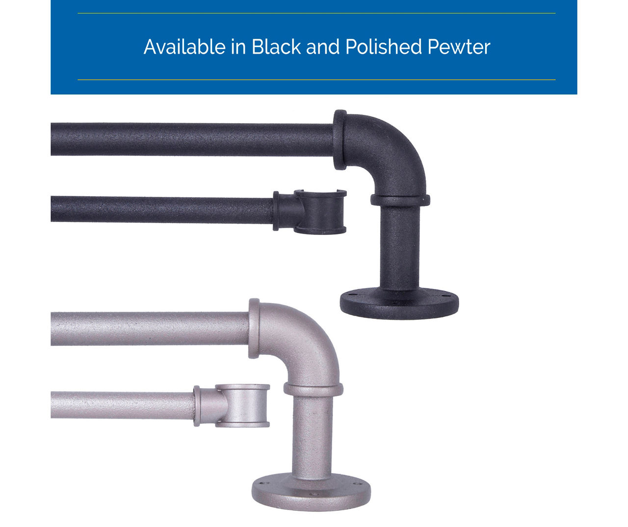 Bronn Polished Pewter 3/4" Wrap Adjustable Double Curtain Rod, (66"-120")