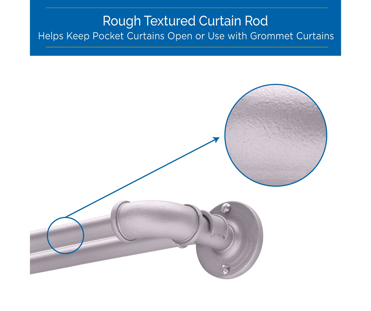 Bronn Polished Pewter 3/4" Wrap Adjustable Double Curtain Rod, (36"-66")