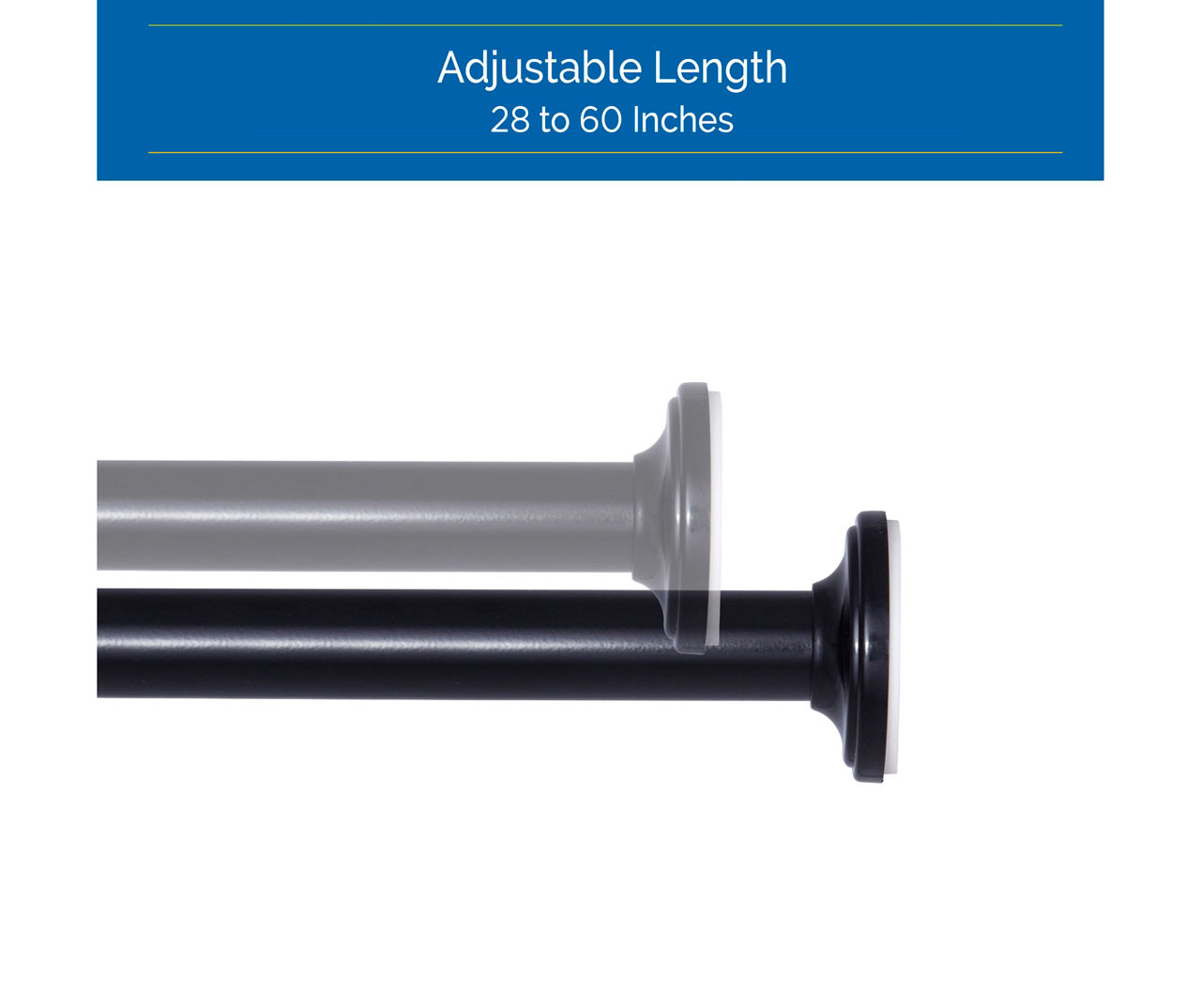 Black 5/8" Adjustable Tension Curtain Rod, (28"-60")
