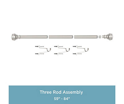 Terry Brushed Nickel 1" Adjustable Curtain Rod, (30"-84")