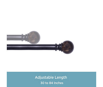 Black Marble 1" Adjustable Curtain Rod, (30"-84")
