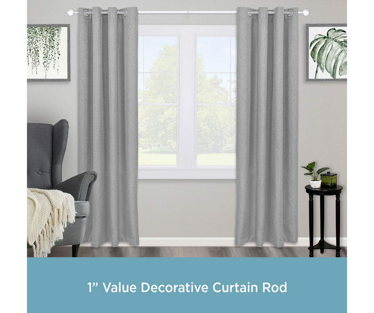 Brushed Nickel Marble 1" Adjustable Curtain Rod, (30"-84")