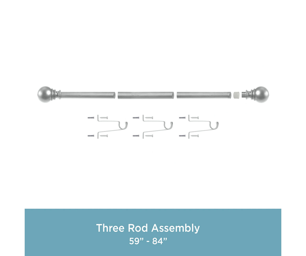 Layla Satin Silver 1" Adjustable Curtain Rod, (30"-84")