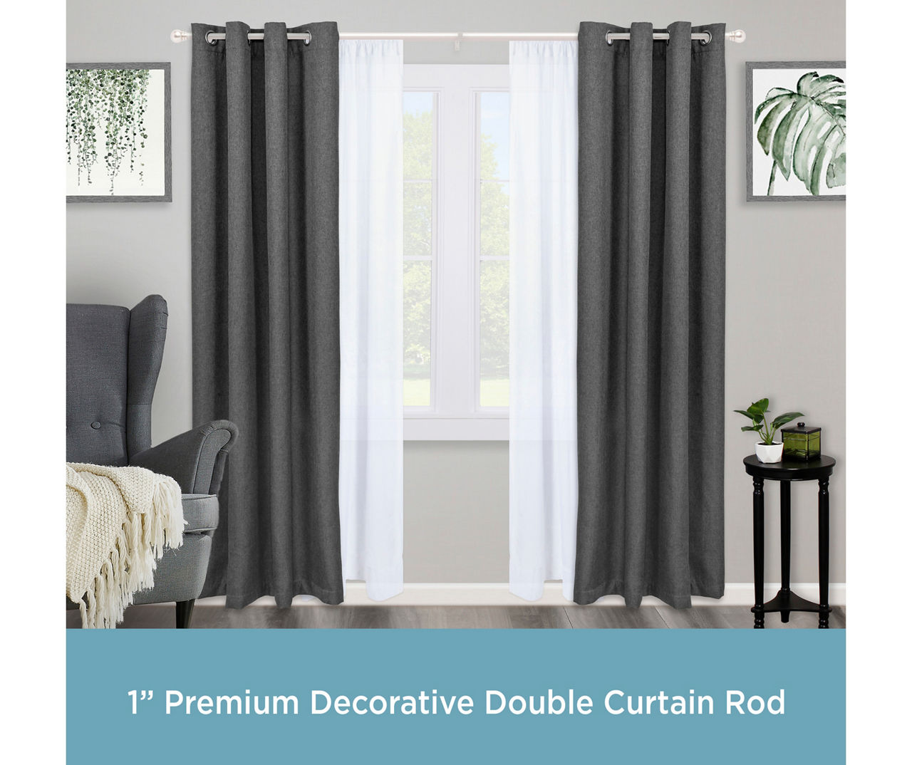 Hamlin Silver 1" Adjustable Curtain Rod, (66"-120")
