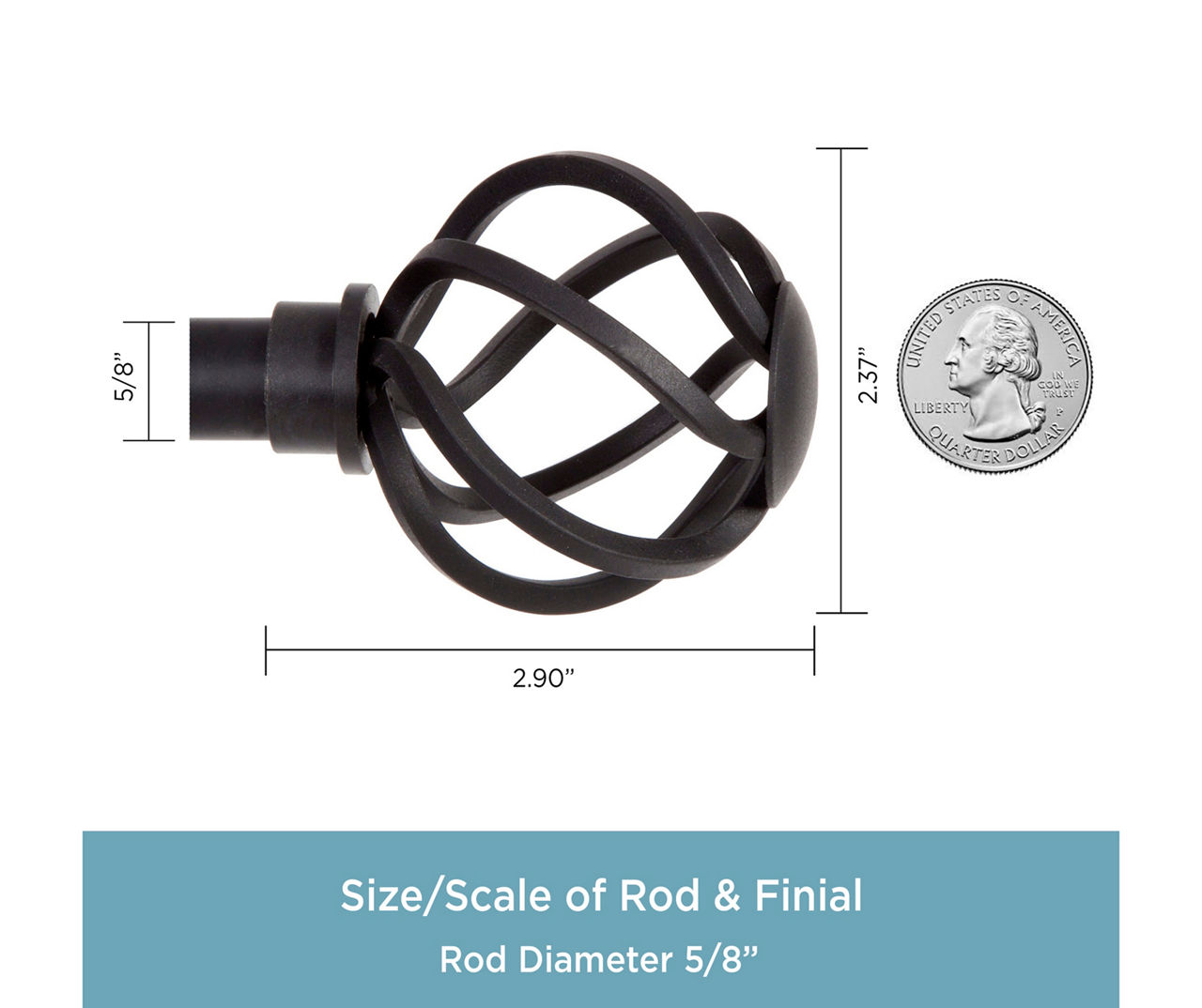 Cage Black 5/8" Adjustable Curtain Rod, (28"-48")