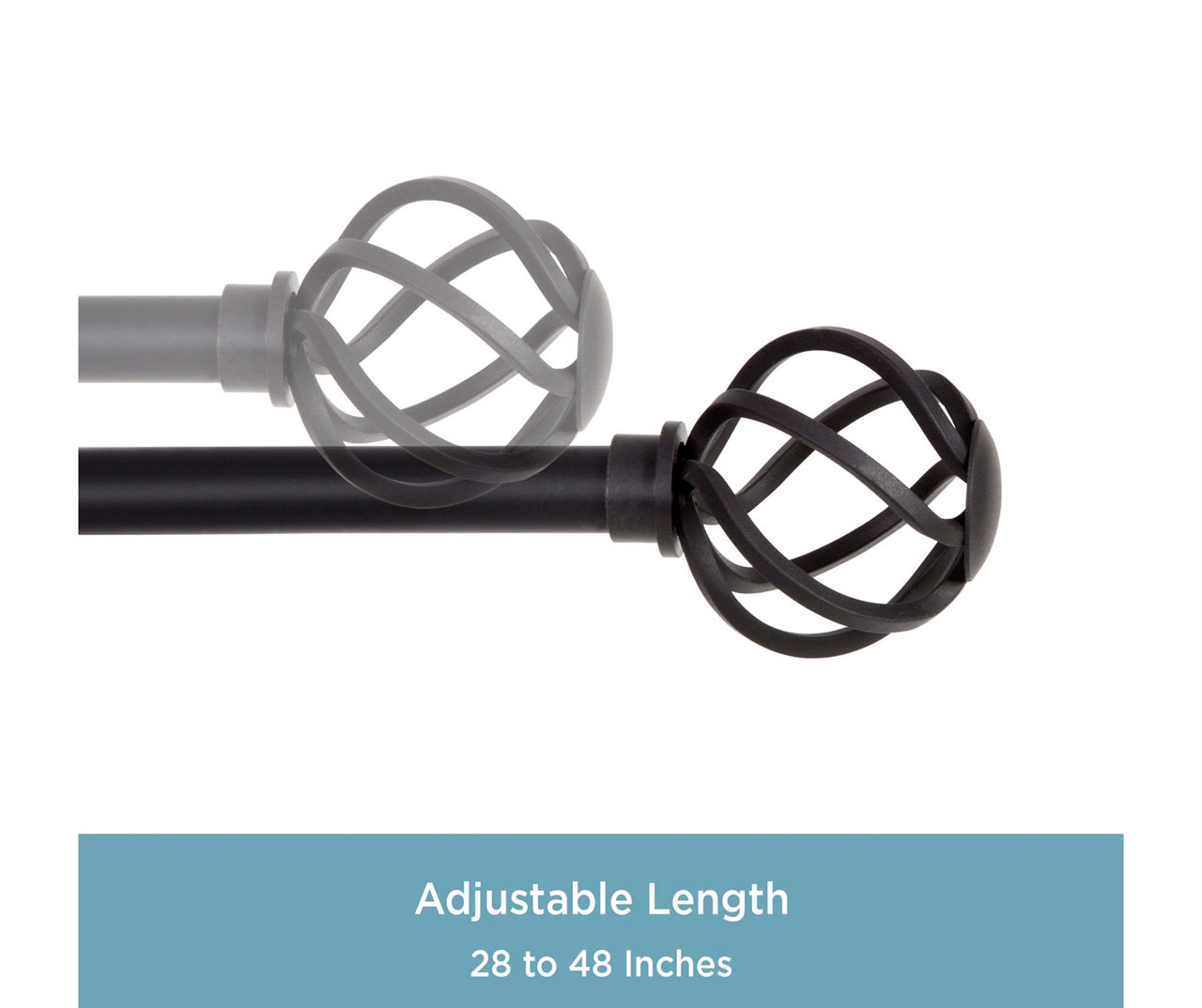 Cage Black 5/8" Adjustable Curtain Rod, (28"-48")