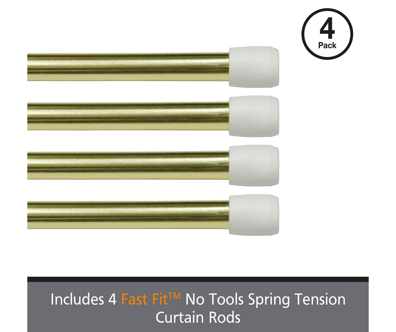 Fast Fit Brass 4-Piece 7/16" Adjustable Tension Curtain Rod Set, (28"-48")