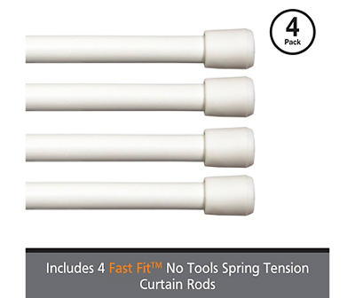 Fast Fit White 4-Piece 7/16" Adjustable Tension Curtain Rod Set, (28"-48")