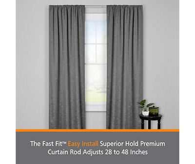 Fast Fit Satin Silver 2-Piece Adjustable Tension Curtain Rod Set, (28"-48")