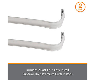 Fast Fit White 2-Piece Adjustable Tension Curtain Rod Set, (28"-48")