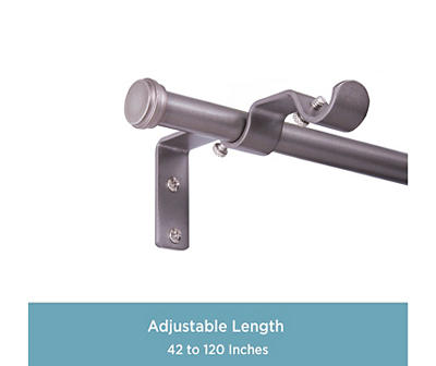 Pewter Double 5/8" Adjustable Curtain Rod Conversion Kit, (42"-120")