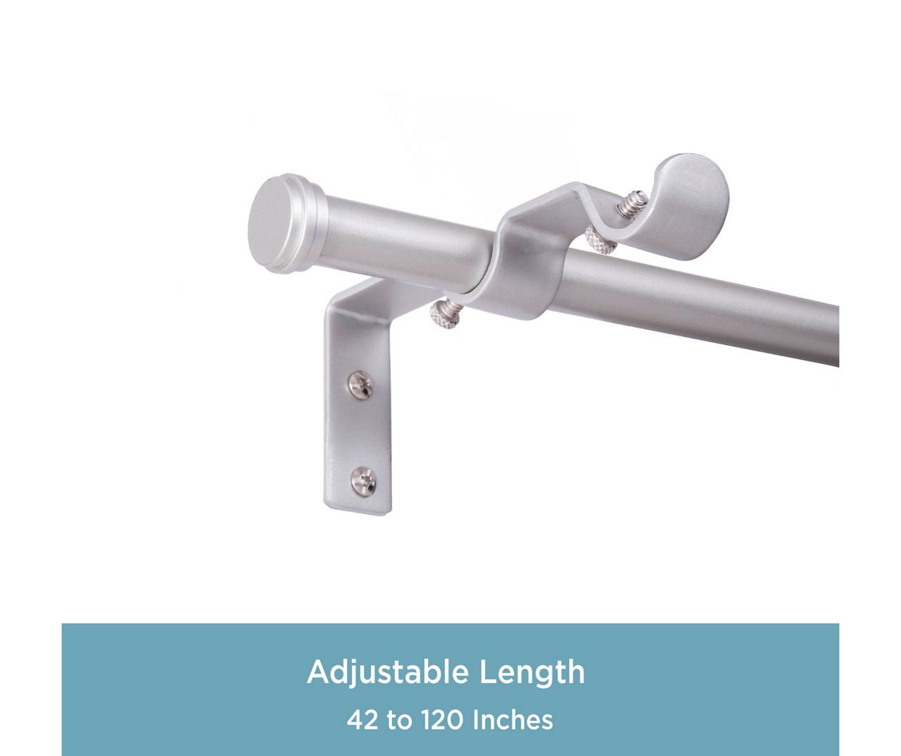 Nickel Double 5/8" Adjustable Curtain Rod Conversion Kit, (42"-120")