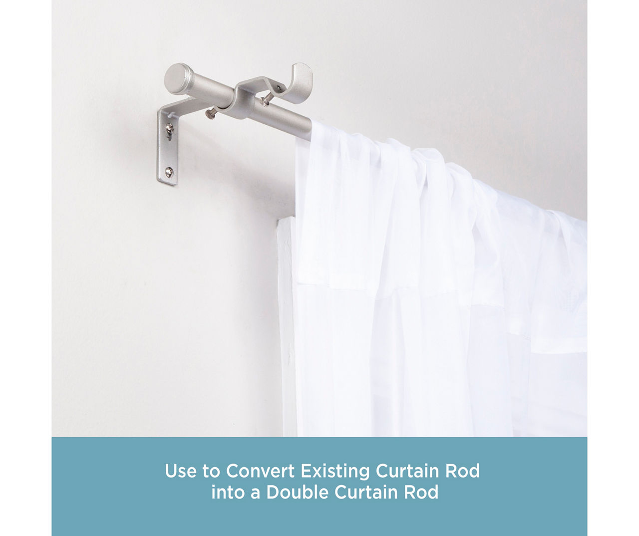 Nickel Double 5/8" Adjustable Curtain Rod Conversion Kit, (42"-120")