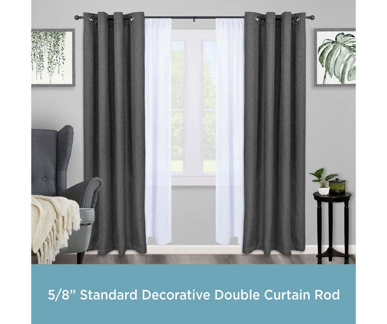 Wakefield Black Adjustable Double Curtain Rod, (66"-120")