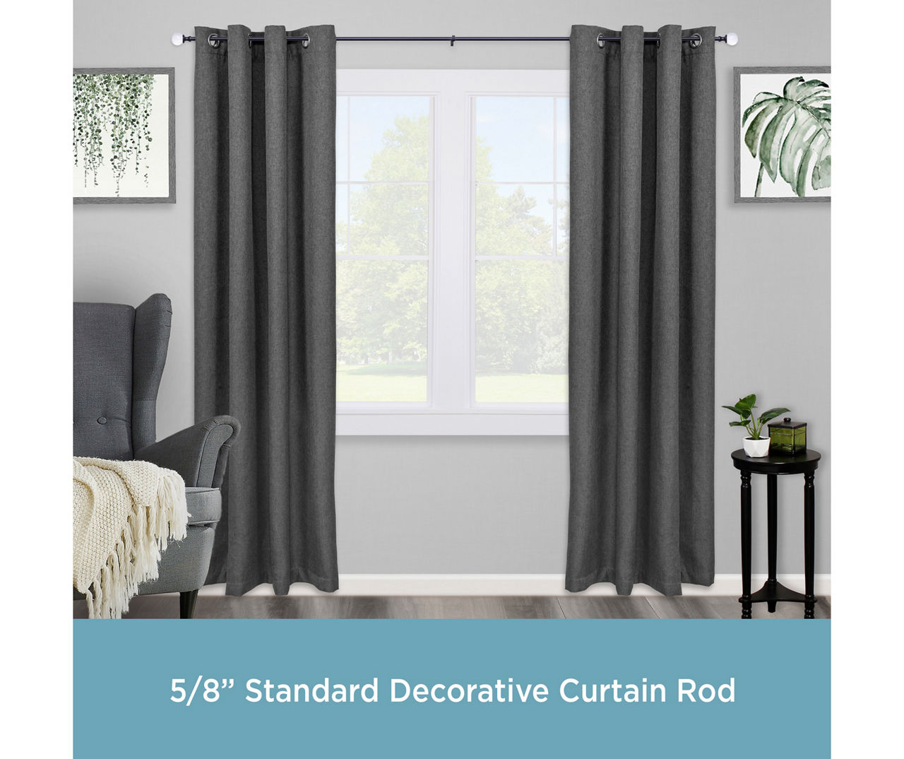 Finley Matte Black 5/8" Adjustable Curtain Rod, (48"-86")