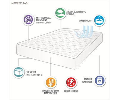 White Energy Recovery Waterproof Queen Mattress Pad