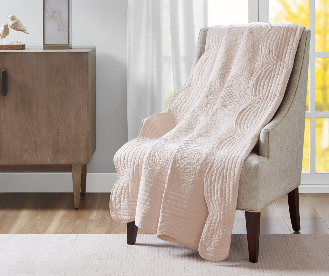 Marino Blush Scallop-Edge Quilted Throw, (60" x 72")