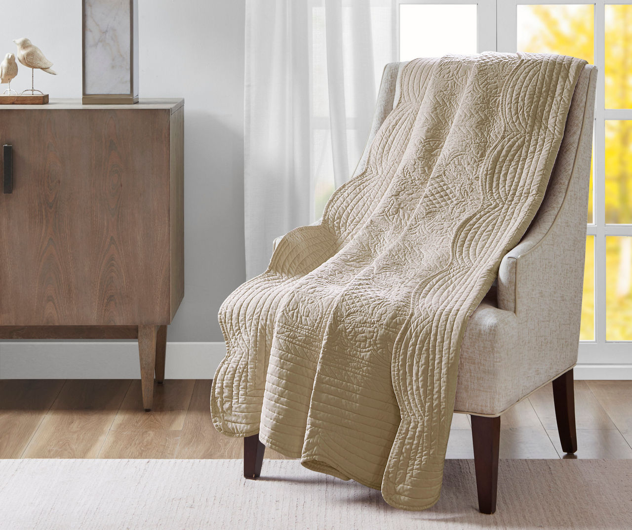 Marino Khaki Scallop-Edge Quilted Throw, (60" x 72")