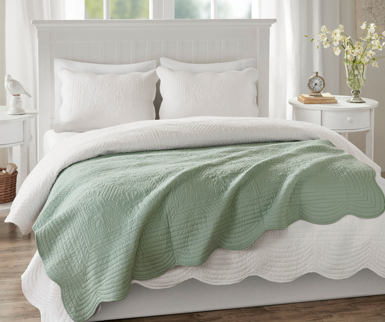 Marino Seafoam Scallop-Edge Quilted Throw, (60" x 72")