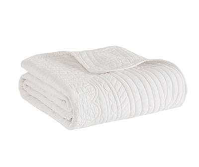 Marino White Scallop-Edge Quilted Throw, (60
