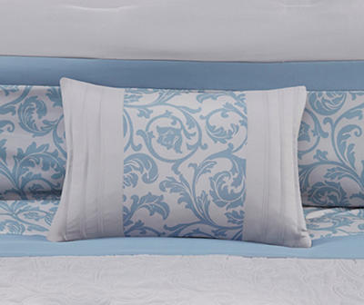 Casey Blue & White Embroidered Damask Queen 8-Piece Comforter Set