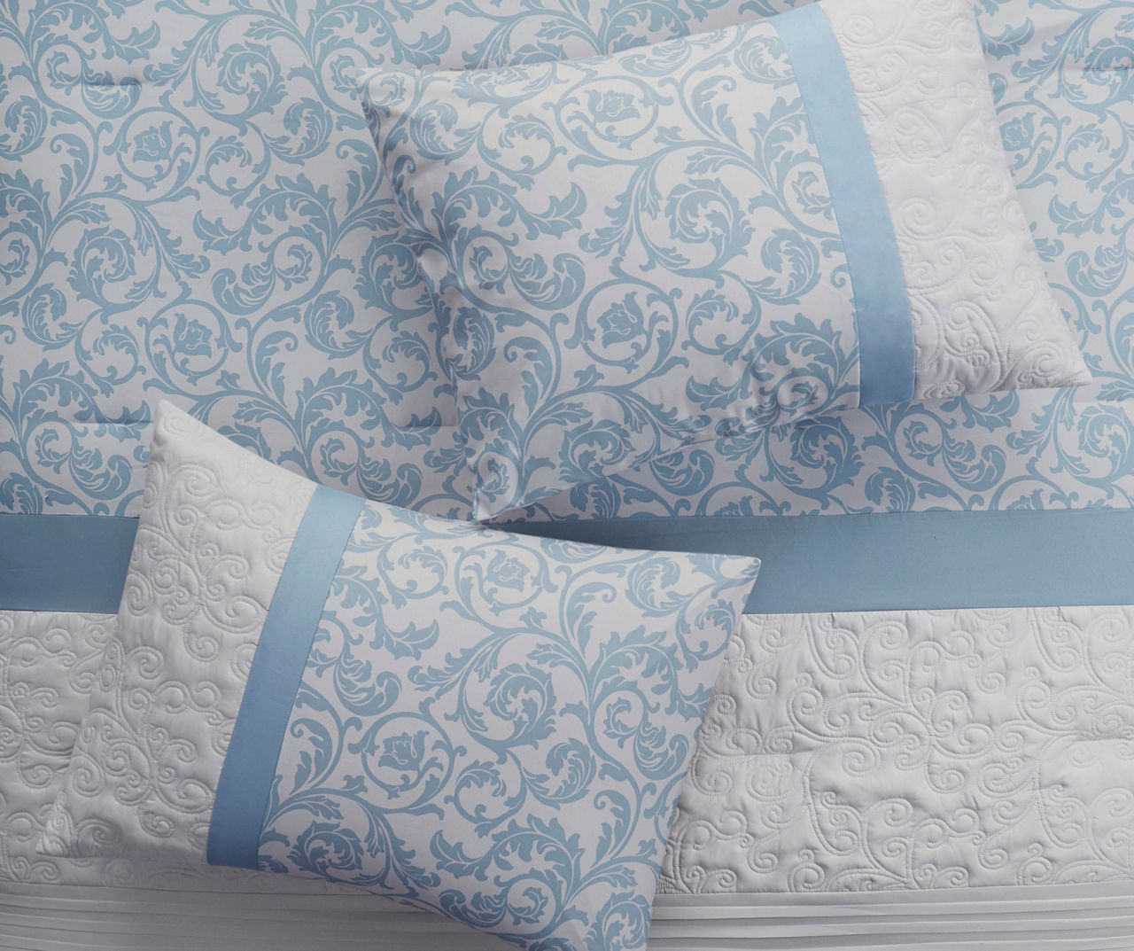 Casey Blue & White Embroidered Damask Queen 8-Piece Comforter Set