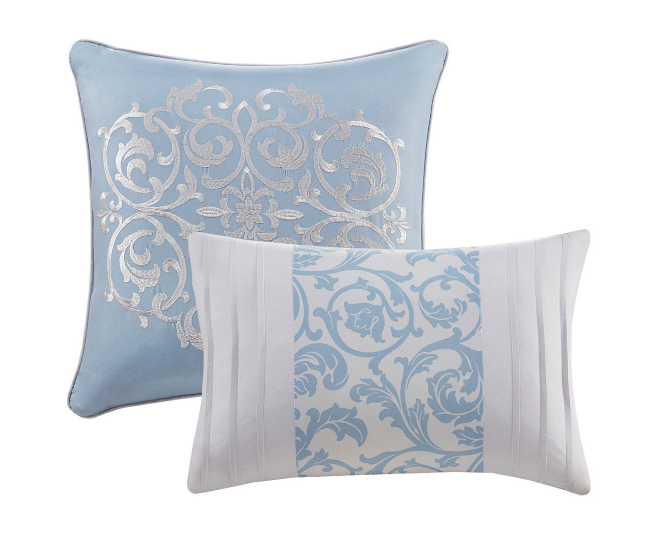 Casey Blue & White Embroidered Damask Queen 8-Piece Comforter Set
