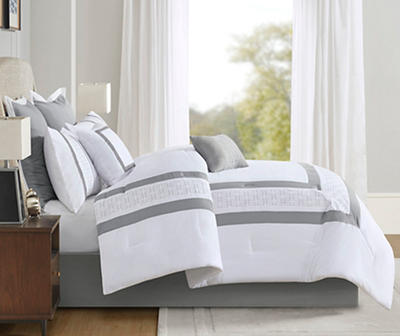 Elmore White & Gray Bordered King 8-Piece Comforter Set