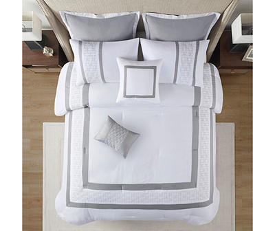 Elmore White & Gray Bordered Queen 8-Piece Comforter Set