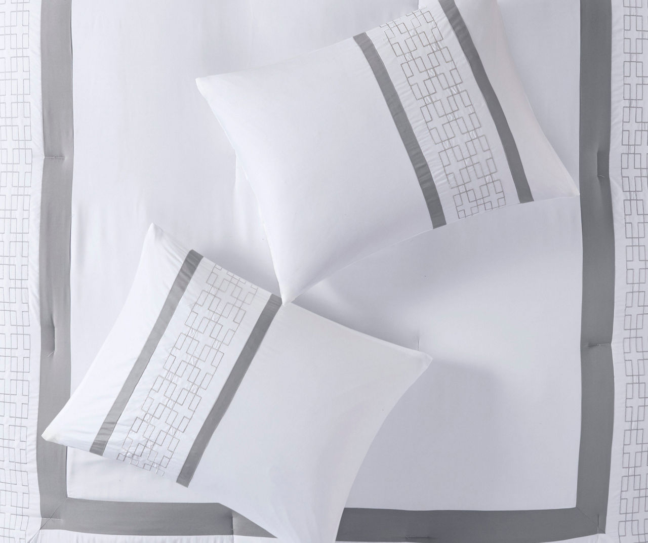 Elmore White & Gray Bordered King 8-Piece Comforter Set