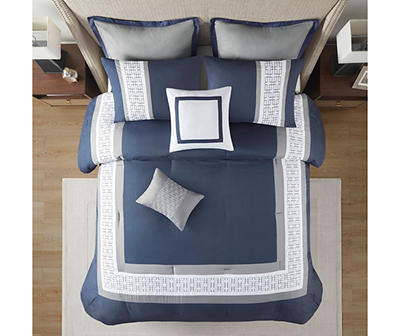Elmore Navy & White Bordered King 8-Piece Comforter Set