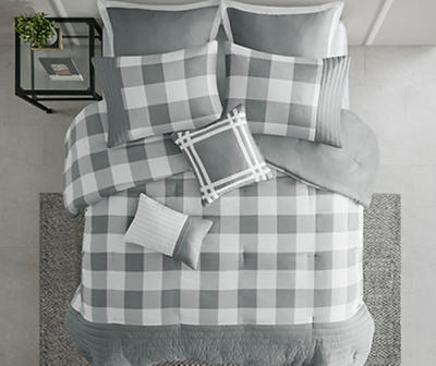 Kingston Gray & White Buffalo Check Queen 8-Piece Comforter Set