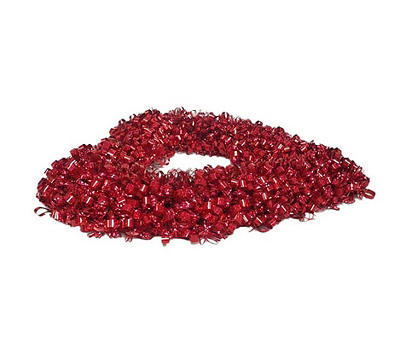 16" Red Curly Tinsel Heart Wreath