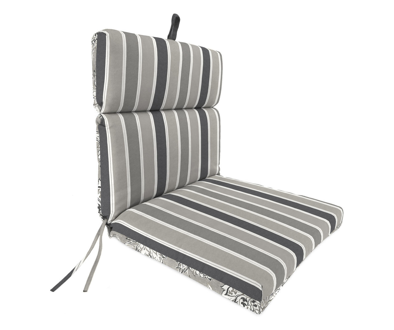 Adair Fitch Gray Floral Stripe Reversible Outdoor Chair Cushion