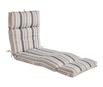 Adair Fitch Gray Stripe & Floral Reversible Outdoor Chaise Cushion