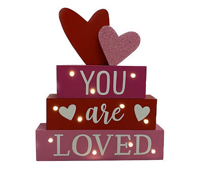 "You Are Loved" Hearts Block Stack LED Tabletop Decor