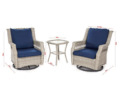Bancroft 3-Piece Wicker Cushioned Patio Glider Set with Navy Cushions