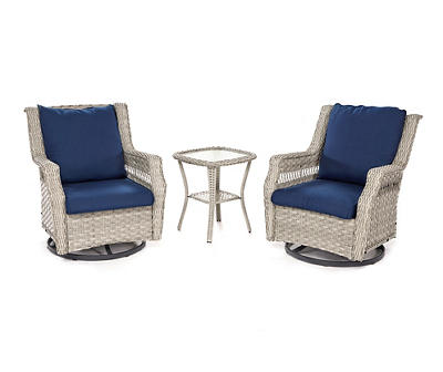 Bancroft 3-Piece Wicker Cushioned Patio Glider Set with Navy Cushions