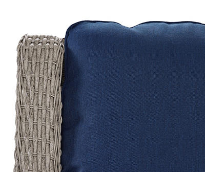 Bancroft 3-Piece Wicker Cushioned Patio Sofa & Ottoman Set with Navy Cushions